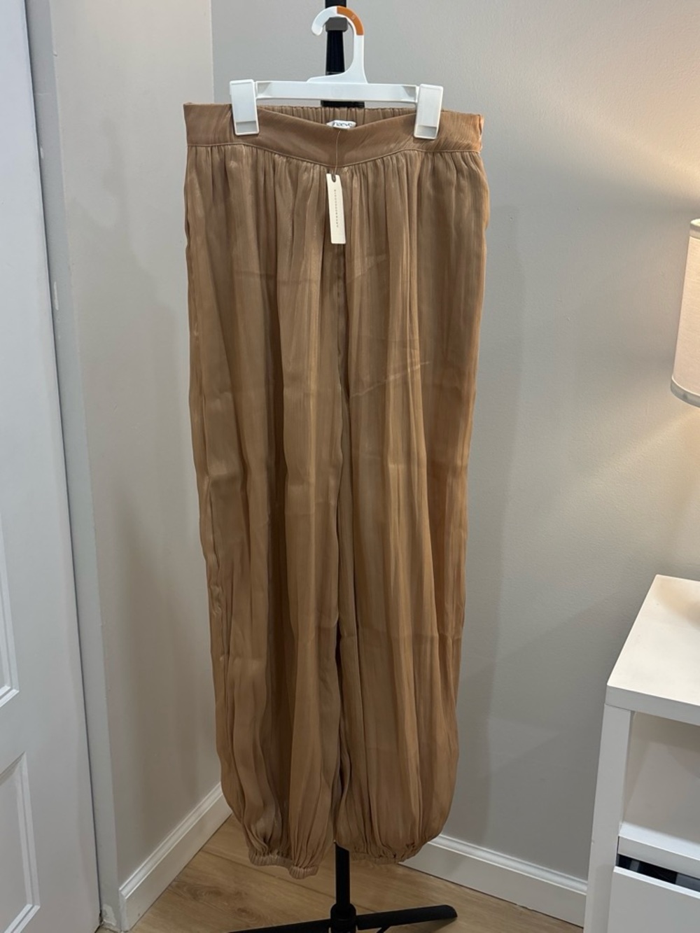 Anthropologie Tan Wide-Leg Sheer Palazzo Pants